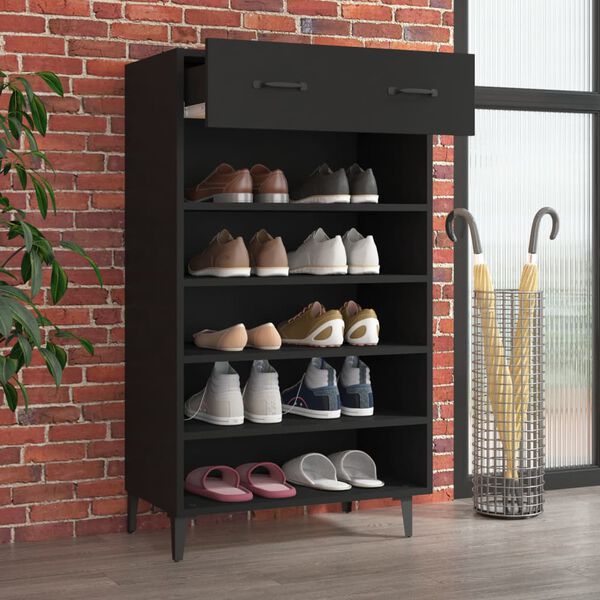vidaXL Mueble zapatero de madera contrachapada negro 60x35x105 cm
