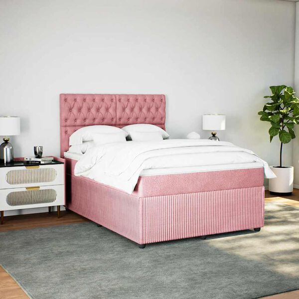 vidaXL Cama box spring con colch&oacute;n terciopelo rosa 140x190 cm
