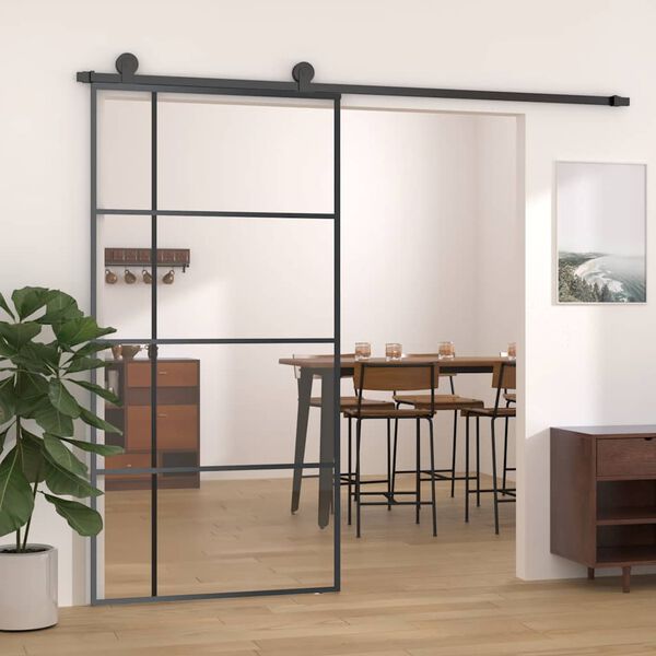 vidaXL Puerta corredera ESG vidrio y aluminio negra 102,5x205 cm