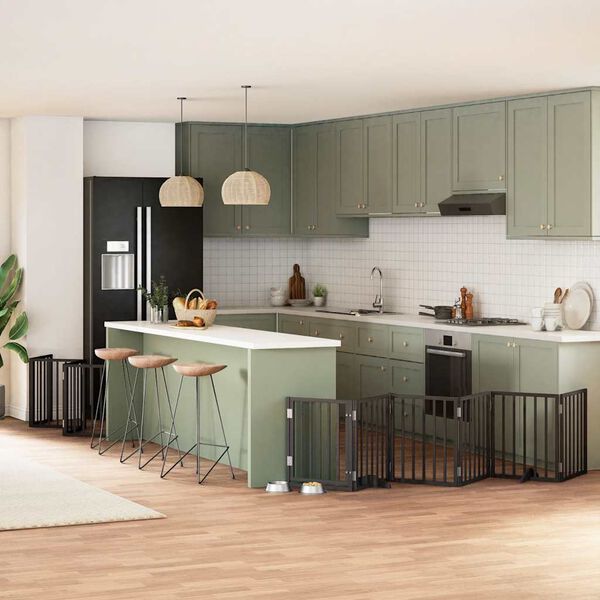 vidaXL Puerta de perros plegable 12 paneles madera &aacute;lamo negra 600 cm