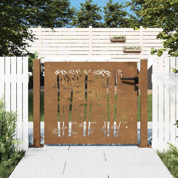 vidaXL Puerta de jardín 100x75 cm de acero corten con diseño de bambú