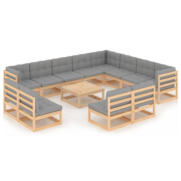 vidaXL Juego de muebles de jard&iacute;n 13 pzas y cojines madera maciza pino