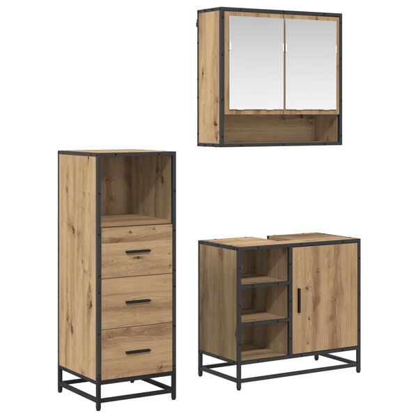 vidaXL Juego de muebles de ba&ntilde;o con caj&oacute;n 3 pcs Roble artesanal