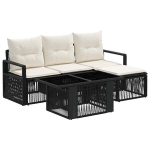 vidaXL Conjunto de sof&aacute;s de jard&iacute;n 5 uds. Negro y Blanco Crema