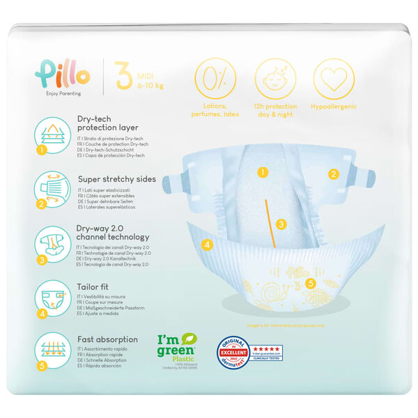 Pillo Pa&ntilde;ales de beb&eacute; 168 unidades talla 3 (6-10 kg)