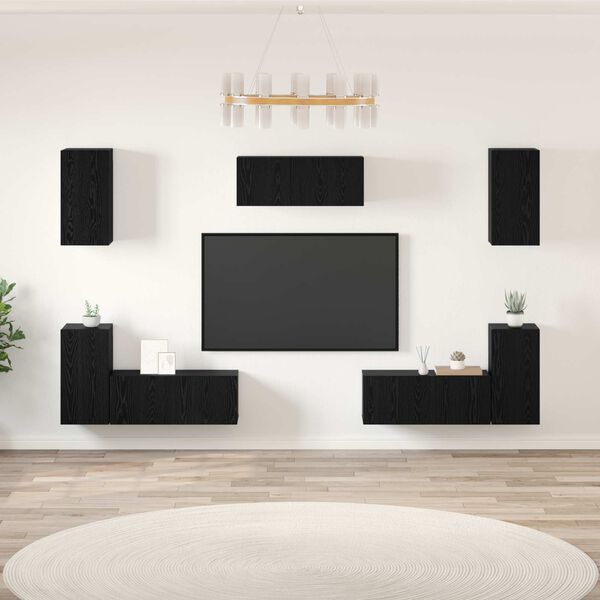 vidaXL Conjunto de mueble de TV 7 pcs Roble Negro Madera de ingenier&iacute;a