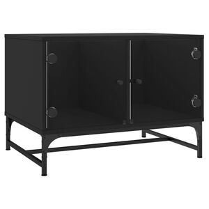 vidaXL Mesa de centro con puertas de vidrio negra 68,5x50x50 cm