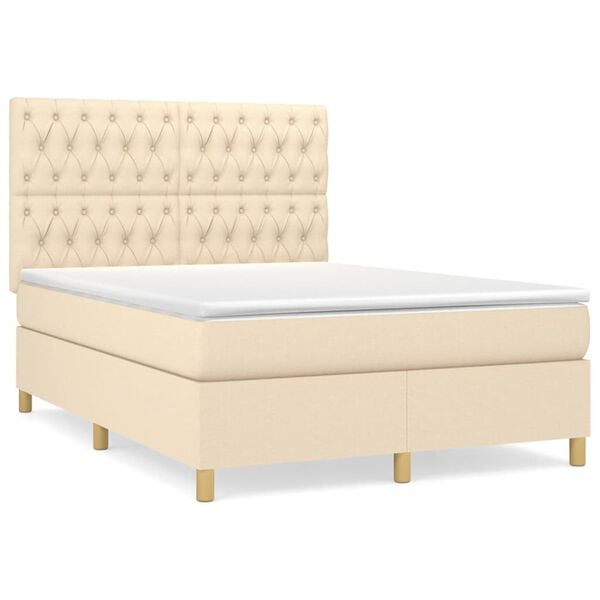 vidaXL Cama box spring con colch&oacute;n tela color crema 140x190 cm