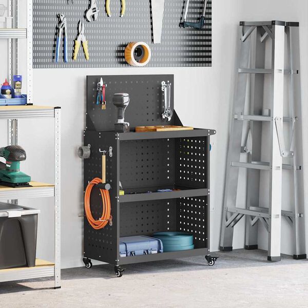 vidaXL Carro de herramientas con estante Manual Negro 65 x 35 x 111 cm