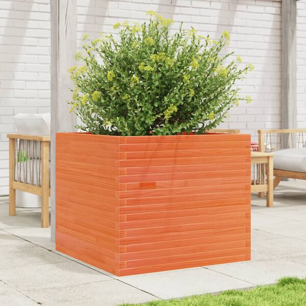 vidaXL Jardinera madera maciza de pino marr&oacute;n cera 80x80x68,5 cm