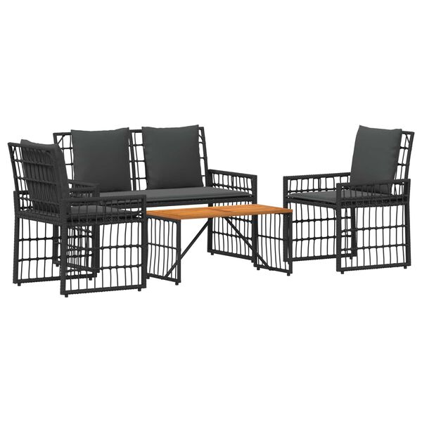 vidaXL Juego de muebles de exterior 4 pcs Negro y Gris oscuro