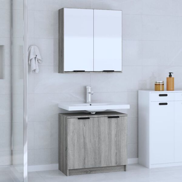 vidaXL Set de muebles de ba&ntilde;o 2 pzas madera de ingenier&iacute;a gris sonoma