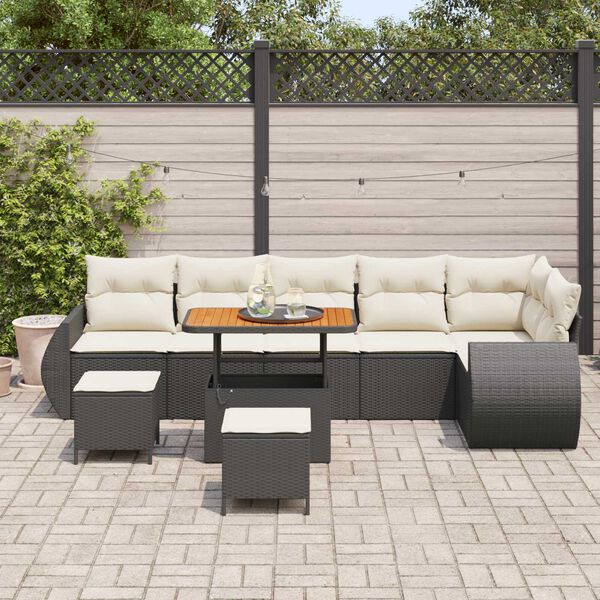 vidaXL Conjunto de sof&aacute;s de jard&iacute;n 9 pcs Negro rat&aacute;n sint&eacute;tico