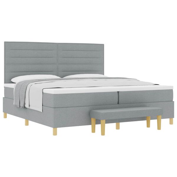 vidaXL Cama tipo Box Spring con colch&oacute;n Gris claro 200 x 200 cm tela