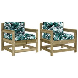 vidaXL Sillones de jard&iacute;n con cojines 2 uds madera de pino impregnada