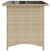 vidaXL Mesa de jard&iacute;n superficie de vidrio rat&aacute;n PE beige 110x68x70 cm