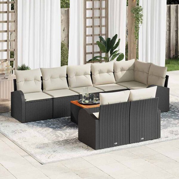 vidaXL Conjunto de sof&aacute;s de jard&iacute;n 9 pcs Negro rat&aacute;n sint&eacute;tico