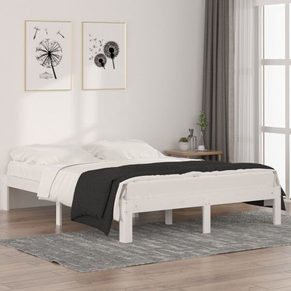 vidaXL Estructura cama doble sin colch&oacute;n madera pino blanco 140x190 cm