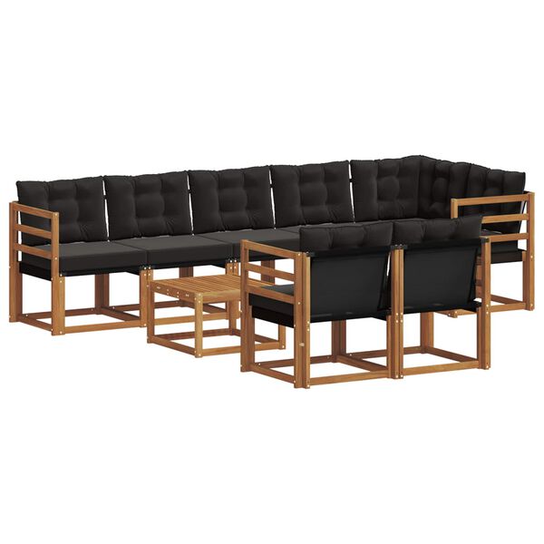 vidaXL Conjunto de sof&aacute;s de exterior con coj&iacute;n 9 pcs Natural y negro