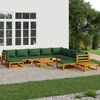 vidaXL Juego muebles de jardín 12 pzas madera maciza y cojines verdes