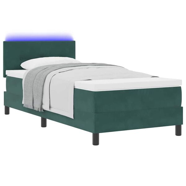 vidaXL Cama Box Spring LED con LED Verde oscuro 90 x 200 cm Terciopelo