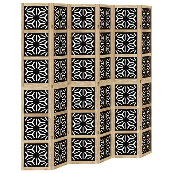vidaXL Biombo separador 6 paneles madera maciza Paulownia marrón negro