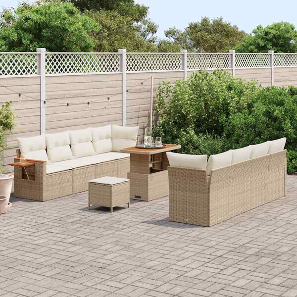vidaXL Conjunto de sof&aacute; de jard&iacute;n con coj&iacute;n Beige Polirat&aacute;n