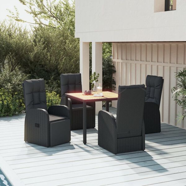 vidaXL Set de muebles jard&iacute;n 5 pzas con cojines rat&aacute;n sint&eacute;tico negro