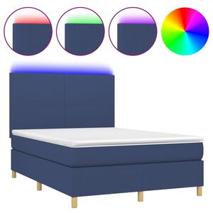 vidaXL Cama box spring colch&oacute;n y luces LED tela azul 140x190 cm