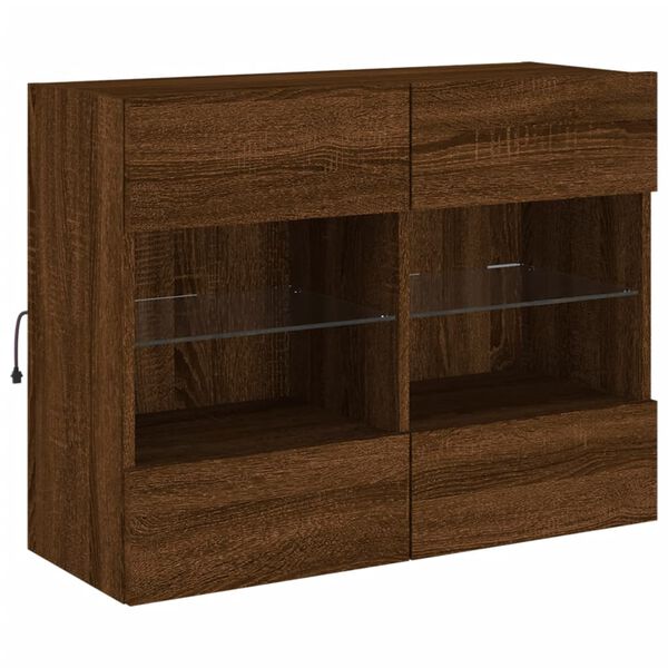 vidaXL Mueble TV de pared con luces LED roble marr&oacute;n 78,5x30x60,5 cm