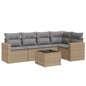 vidaXL Juego de sof&aacute;s jard&iacute;n con cojines 6 pzas rat&aacute;n sint&eacute;tico beige