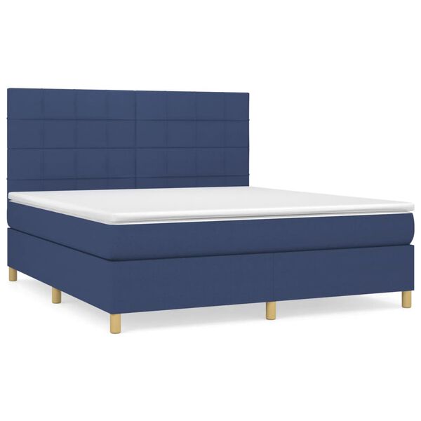 vidaXL Cama box spring con colch&oacute;n tela azul 160x200 cm