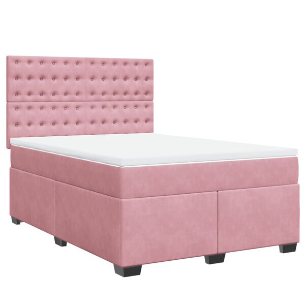 vidaXL Cama box spring con colch&oacute;n terciopelo rosa 160x200 cm