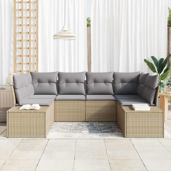 vidaXL Conjunto de sof&aacute;s de jard&iacute;n 6 pcs Beige y Gris Claro Polirat&aacute;n