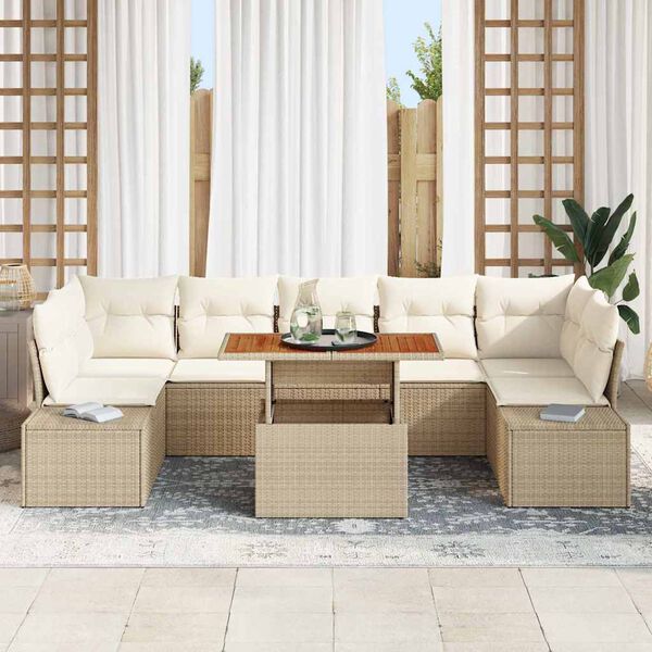 vidaXL Conjunto de sof&aacute; de jard&iacute;n 8 pcs Beige Polirat&aacute;n