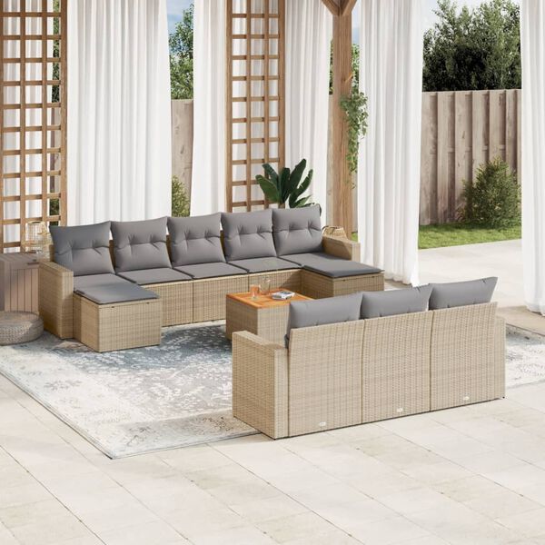 vidaXL Set de sof&aacute;s de jard&iacute;n 11pzas con cojines rat&aacute;n sint&eacute;tico beige
