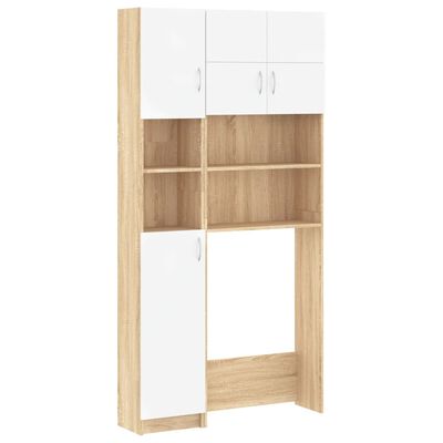 vidaXL Mueble para lavadora madera de ingeniería blanco y roble Sonoma