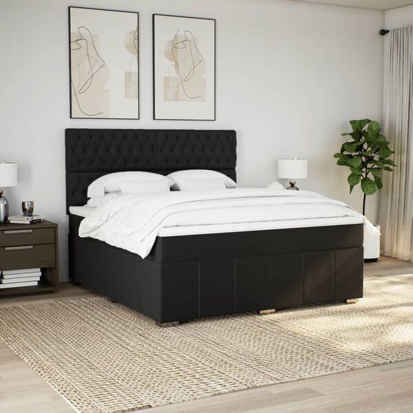 vidaXL Cama box spring con colch&oacute;n tela negro 180x200 cm