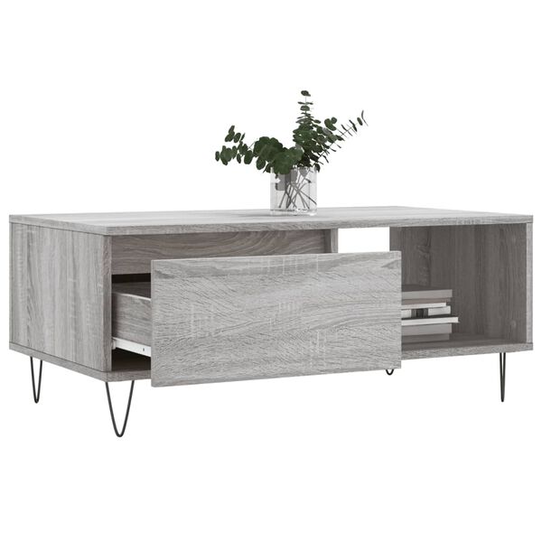 vidaXL Mesa de centro madera contrachapada gris Sonoma 90x50x36,5 cm