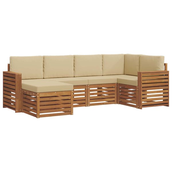 vidaXL Juegos de sof&aacute;s 6 pcs Natural y Beige Madera de Acacia S&oacute;lida