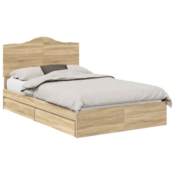 vidaXL Cama con almacenamiento con cabecera Roble Sonoma 135 x 190 cm
