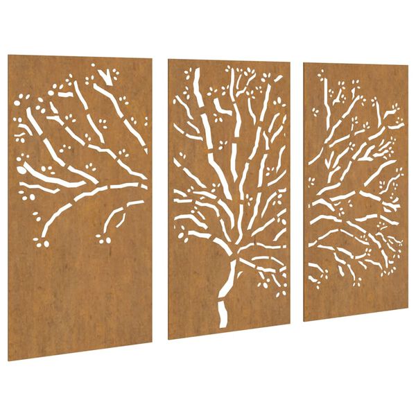 vidaXL Adorno pared jardín 3 pzas acero corten diseño árbol 105x55 cm