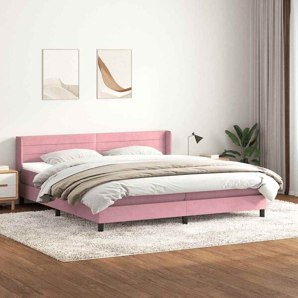 vidaXL Cama box spring con colch&oacute;n terciopelo rosa 200x220 cm