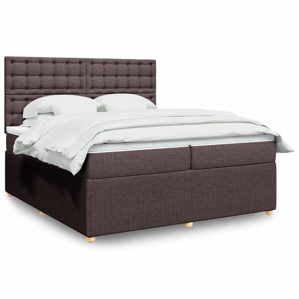 vidaXL Cama box spring con colch&oacute;n tela marr&oacute;n oscuro 200x200 cm