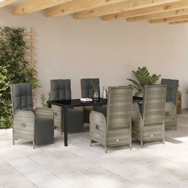 vidaXL Conjunto de Comedor de Jard&iacute;n 7 pcs Gris rat&aacute;n sint&eacute;tico