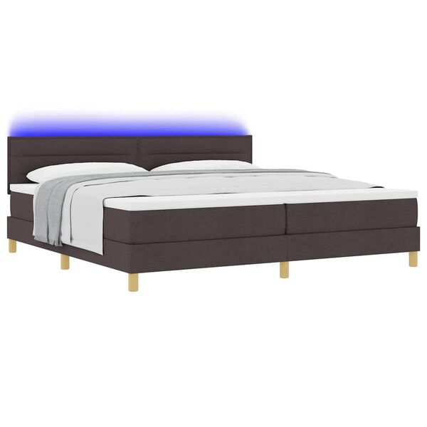 vidaXL Cama Box Spring LED con colch&oacute;n Marr&oacute;n Oscuro 200 x 200 cm tela