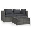vidaXL Set de muebles de jard&iacute;n 3 pzas y cojines rat&aacute;n sint&eacute;tico gris
