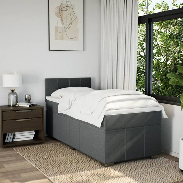 vidaXL Cama box spring con colchón tela gris oscuro 90x200 cm