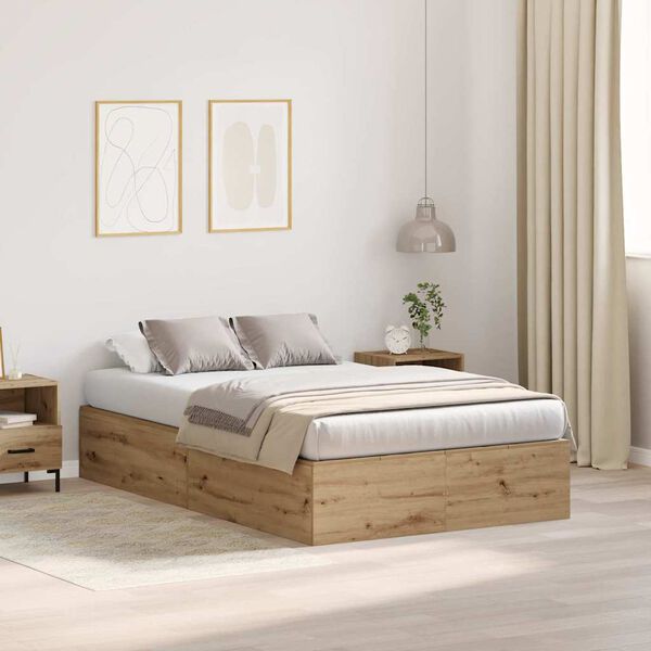 vidaXL Cama con almacenamiento Roble artesanal 120 x 190 cm