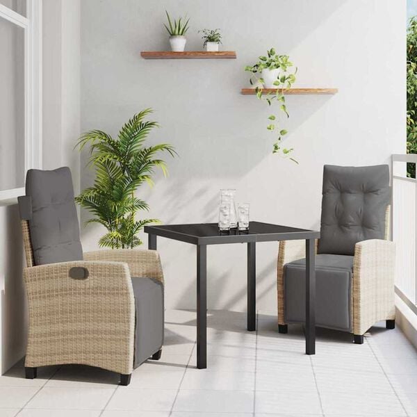 vidaXL Conjunto de Comedor de Jard&iacute;n 3 pcs Beige rat&aacute;n sint&eacute;tico